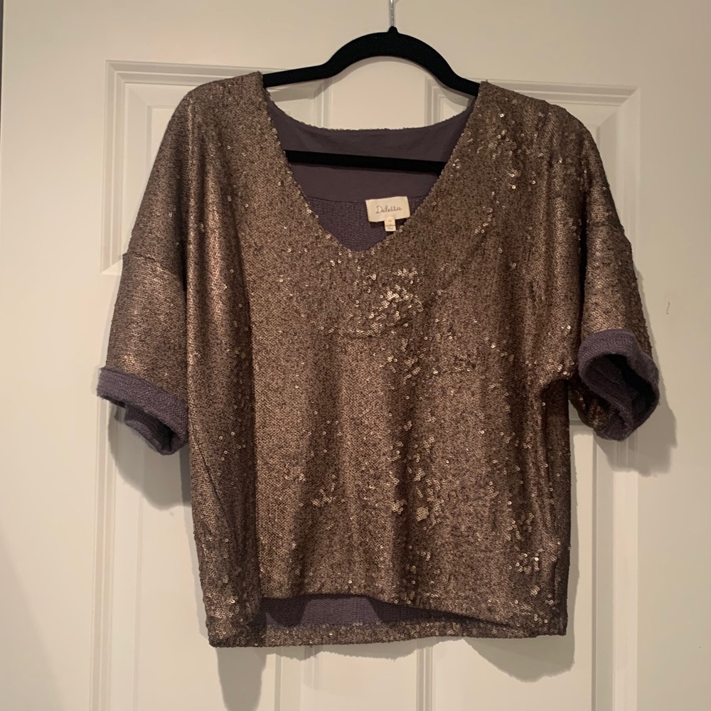 Anthropologie bronze sequin boxy tee